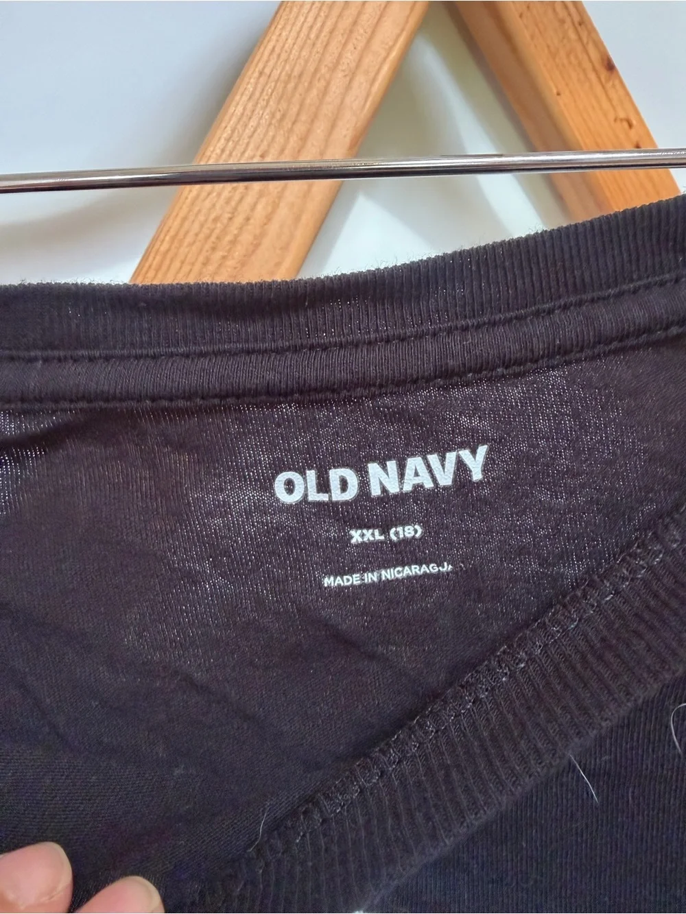 Old Navy Black Tee with Green Creeper and Purple & Blue Check Graphic